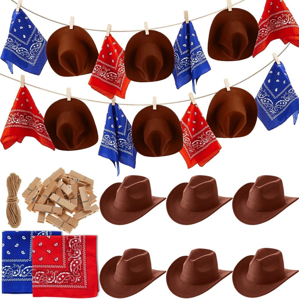 3404 53 Pcs Western Cowboy Party Decorations Cowboy Hats with Paisley